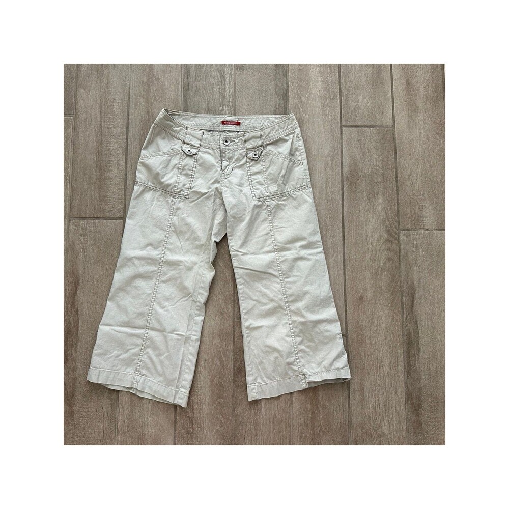 Unionbay Womens 9 Low Rise Cargo Capri Pants Y2K Beige Wide Leg Roll Up